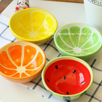 可爱彩绘水果碗卡通创意西瓜橙子柠檬陶瓷米饭碗汤碗餐具