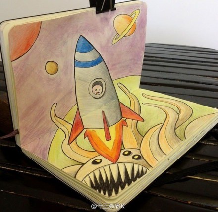 两页纸之间的立体画跃然纸上