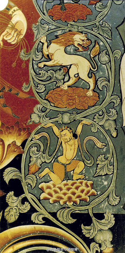 札达县古格王国遗址 壁画:忍冬,力士和狮子
