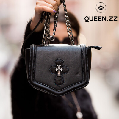 queenzz欧美名媛风秋季冬十字架单肩包斜挎包克罗心包