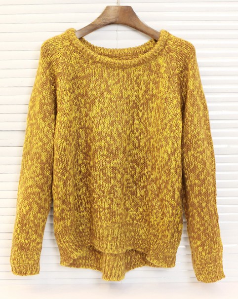 优优推荐 韩版百搭杂色混色休闲编织宽松套头针织衫显瘦大毛衣女