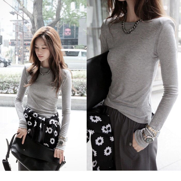 韩国partysu修身t恤高端定制新款冬 百搭打底衫 2013女长袖秋显瘦