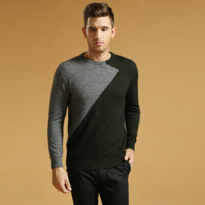 秋冬男士新款貂绒衫男式撞色扭花圆领貂绒衫男式貂绒毛衣针织羊毛
