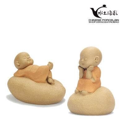 【水土陶形】精品紫砂茶宠佛摆件雕塑/悠闲和尚之悠然自在小沙弥