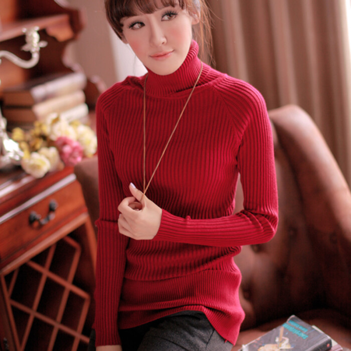 2013秋冬新款女毛衣 韩版堆堆领高领套头修身毛衣保暖打底针织衫