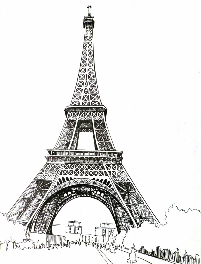上课画的埃菲尔铁塔钢笔画.→是临摹照片的.