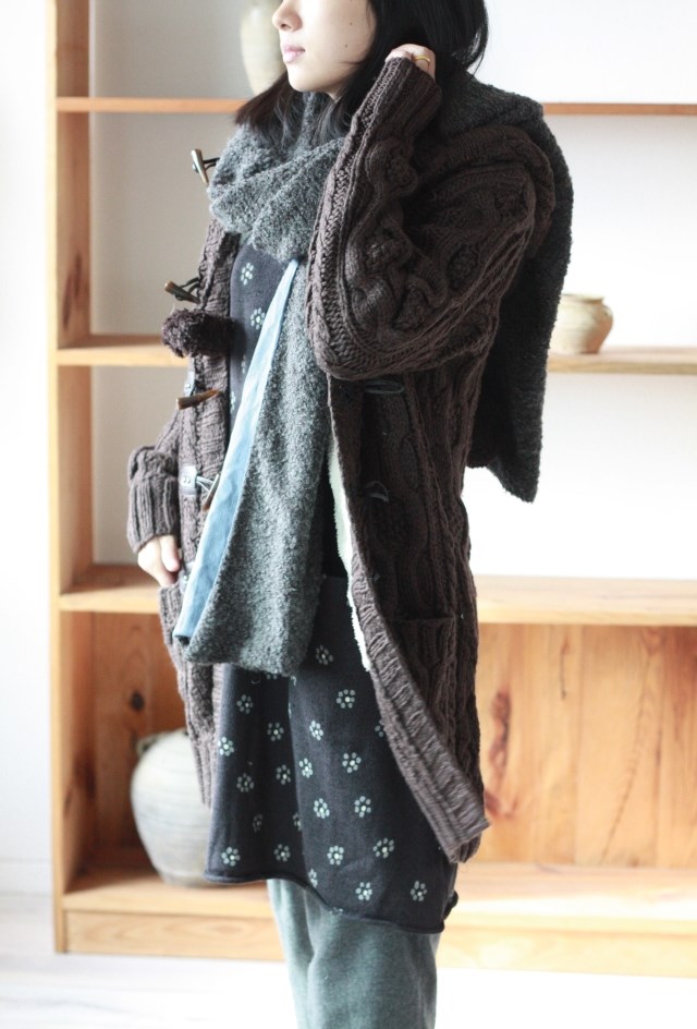 手工编织内里羊羔毛羊毛粗棒针毛衣外套大衣