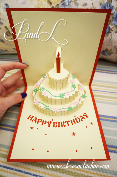 {pandl工作室}3d立体纸雕创意手工卡片生日祝福贺卡_立体彩色蛋糕