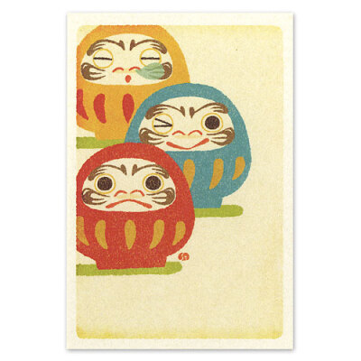 日本进口和道乐和风版画风明信片三色达摩(枚)