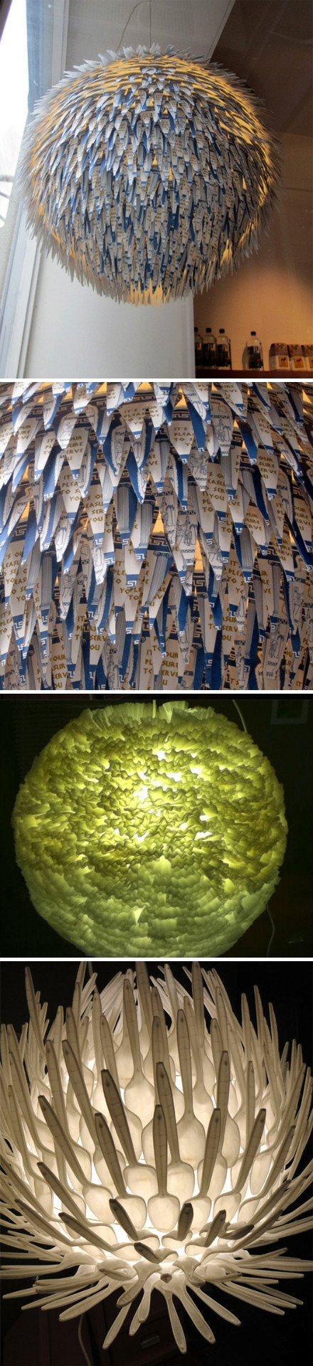 【咖啡厅专用灯】艺术家通过剪切300个咖啡纸杯制作而成的华丽的灯具