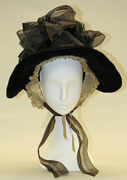 poke bonnet: ca. 1835, american, silk.