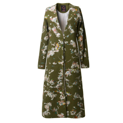 两三事 rome烟花筒 2014春装新款女装复古时尚立体花长款毛呢外套