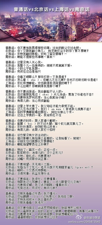 普通话vs北京话vs上海话vs南京话!