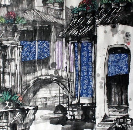 史载宋元之际江南桐乡蓝印花布极为繁荣,形成了:织机遍地,染坊连街,河