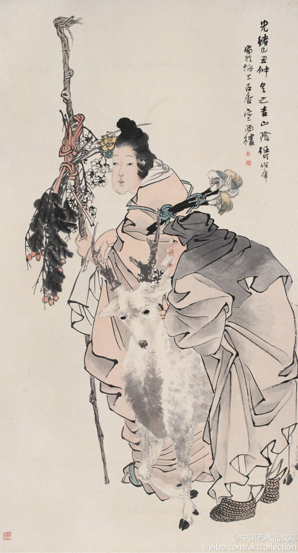 【 清 任伯年 《麻姑献寿图》 】轴,纸本设色,149.5×80.