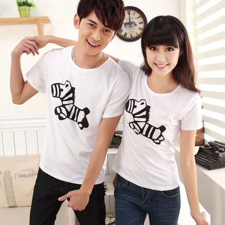 修身情侣装春装夏装款2014条纹木马图案