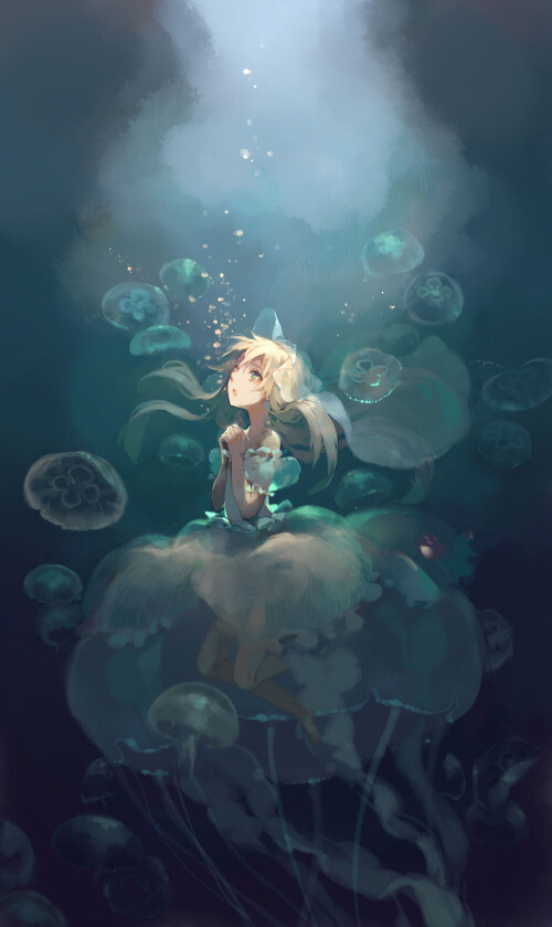 二次元,动漫,jellyfish,☆若月,日系,美图,插画,绘画,pixiv,acg,水母