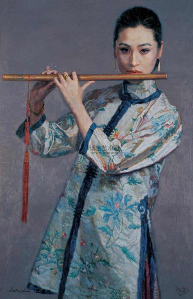 陈逸飞吹笛女子