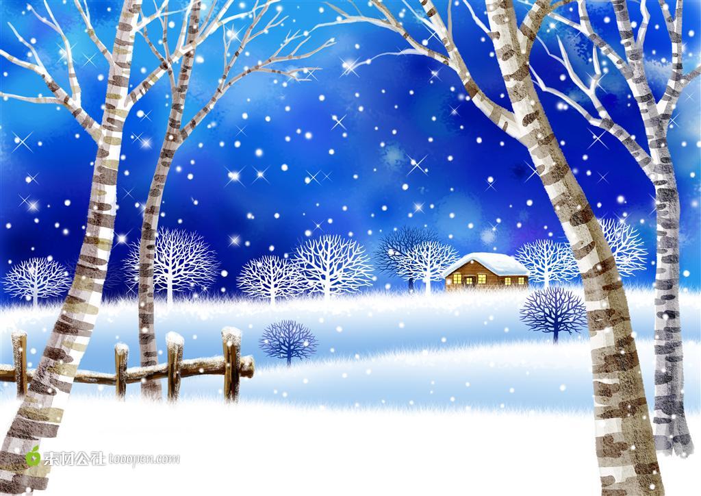 夜空下的雪花和房屋卡通素材 - 堆糖,美图壁纸兴趣社区