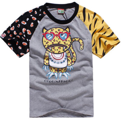 潮牌devil nut恶魔果实老虎印花男士圆领短袖t恤纯棉宽松撞色半袖