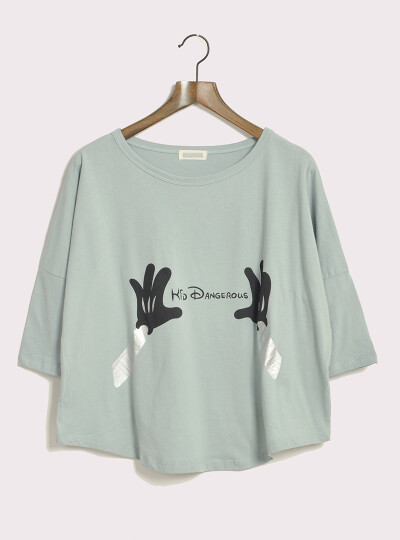 夏装卡通米奇小手抓印花宽松蝙蝠衫罩衫t恤上衣大码女装