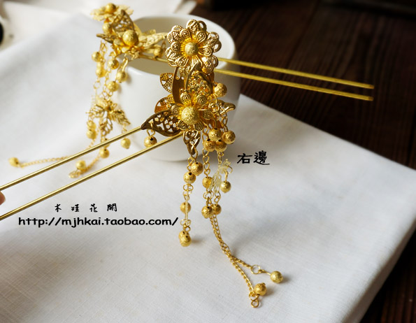 古代仿古典古装结婚新娘发饰金色发钗双股u钗子 古风中式头饰