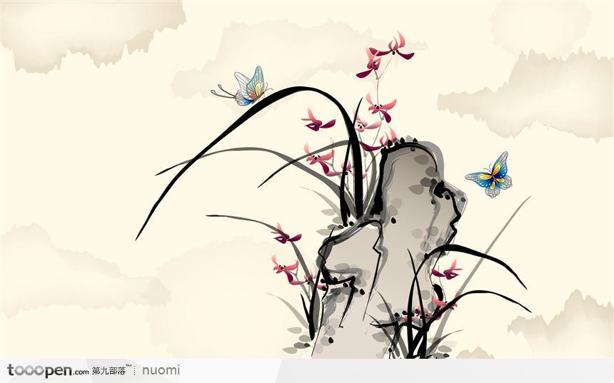 兰花与石中国画