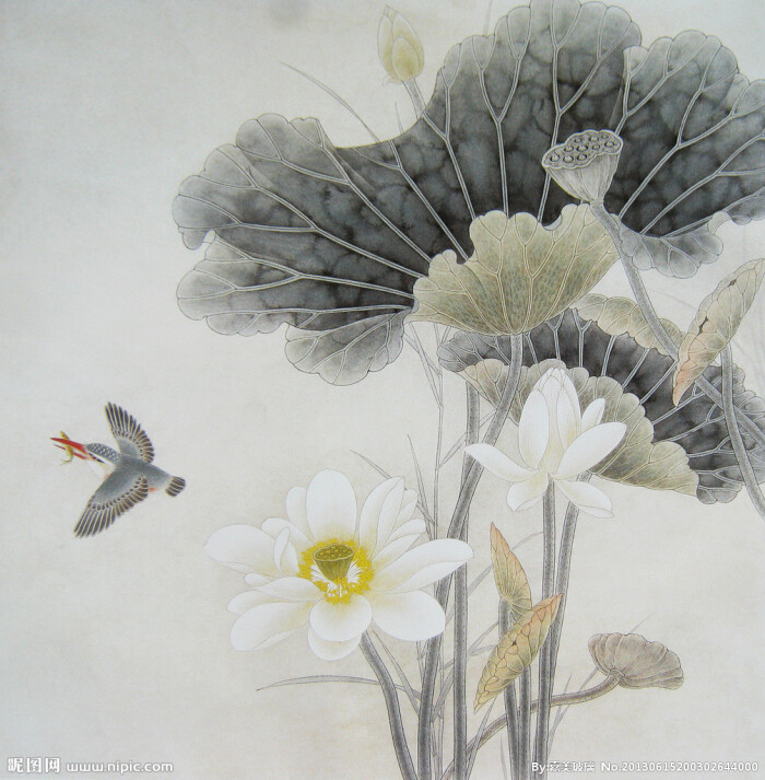 工笔荷花设计图__绘画书法_文化艺术_设计