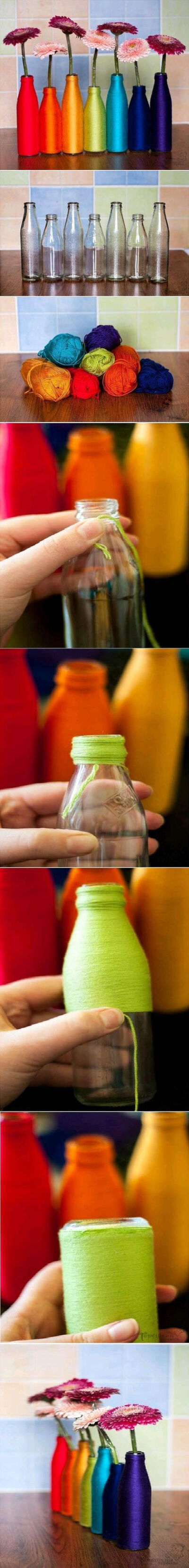 简单的毛线缠绕瓶子图片