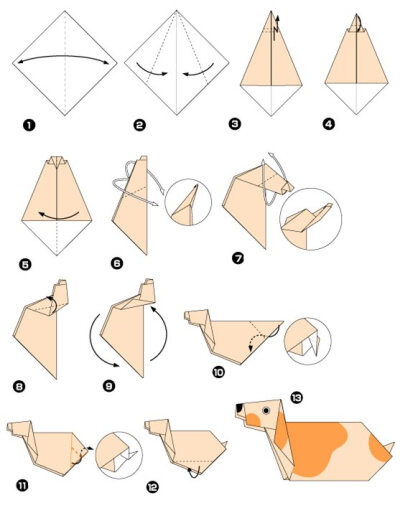 小狗是人见人爱的小动物,大家一定想知道如何用纸折出一只可爱的小狗