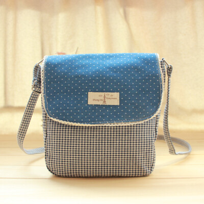 甜美格子斜挎小布包 女生斜跨布艺小包包 文艺范儿女孩儿小挎包