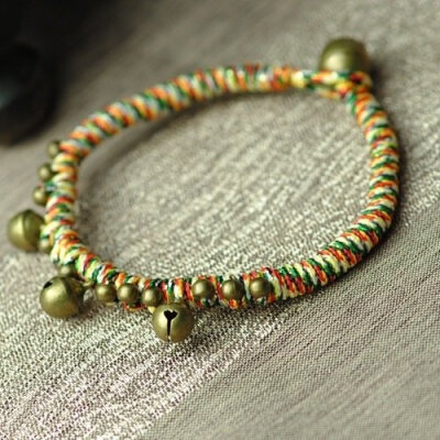 手作蜡线编织五彩线铜铃辟邪手链