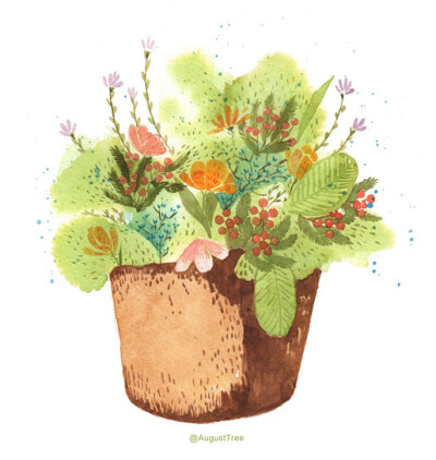 植物- augusttree_水彩,插画,涂鸦,手绘,小清新,植物,花卉_涂鸦王国