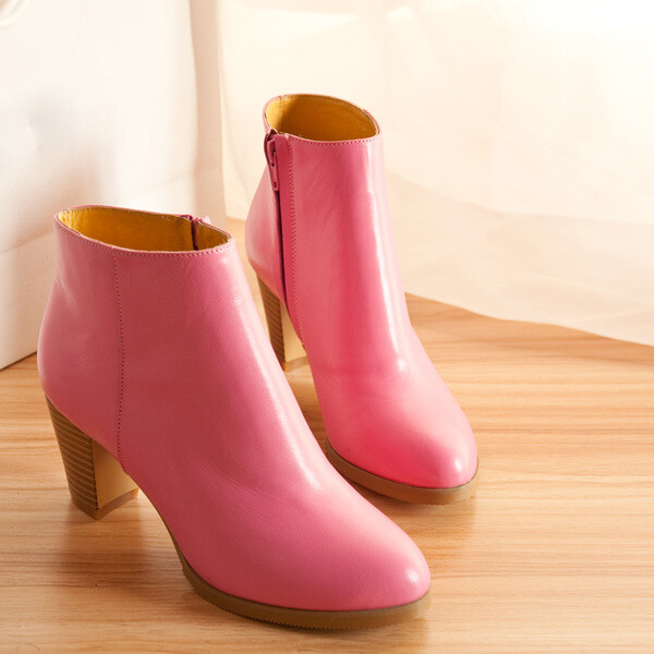【包邮】粉色短筒粗跟马丁靴