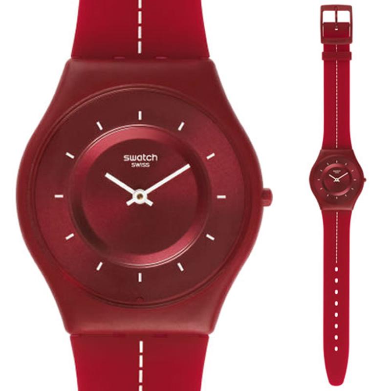 斯沃琪 swatch 手表 超薄女表 红色界线 sfr104