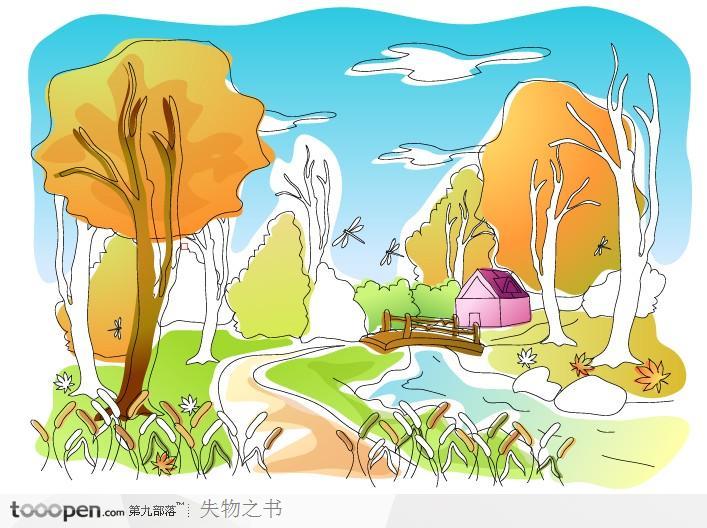 儿童线条插画系列之秋季风景