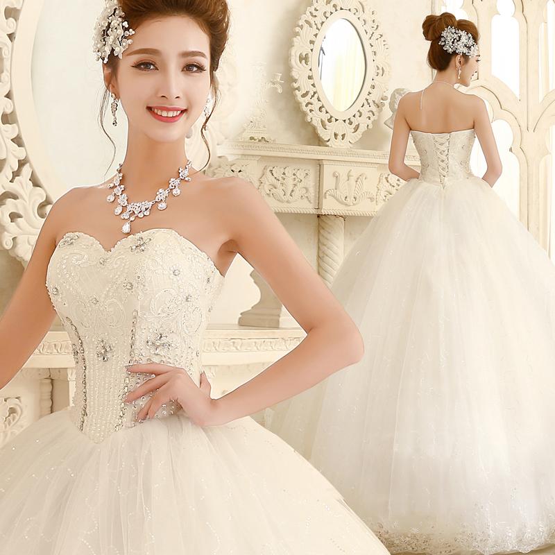 名贵风格新娘婚纱礼服韩版时尚钻饰抹胸齐地绑带显瘦婚纱