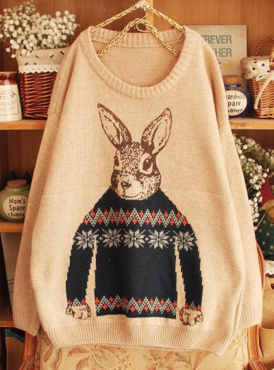 双色兔子花毛衣编织图片