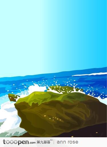海浪拍打的礁石插画