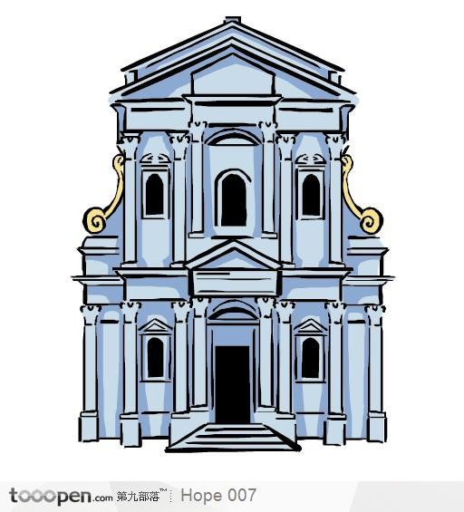 欧式建筑教堂插画素材