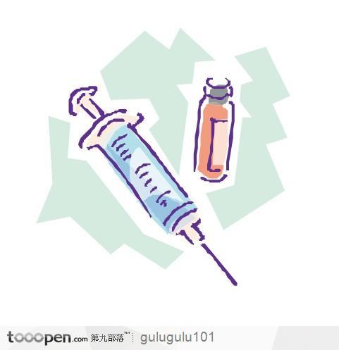 手绘针筒药瓶插画