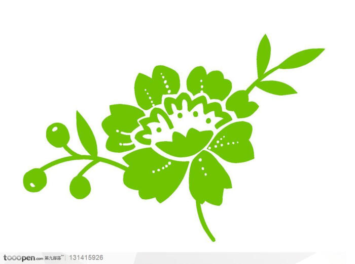 手绘绿色植物-绿色花朵纹样