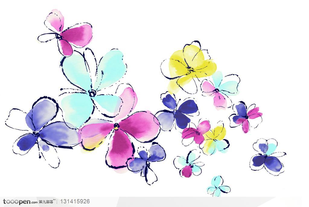 手绘花纹-水彩画蝴蝶花花朵