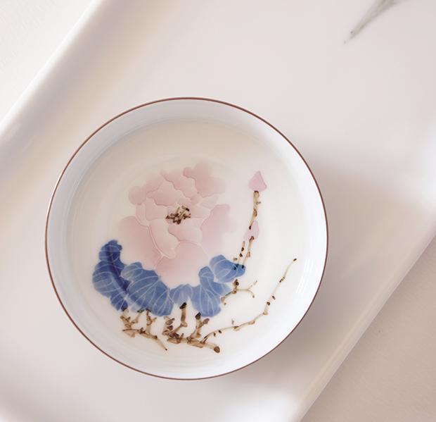 尚善景德镇手工手绘陶瓷 五彩双釉品茗杯 茶杯口杯茶碗 牡丹