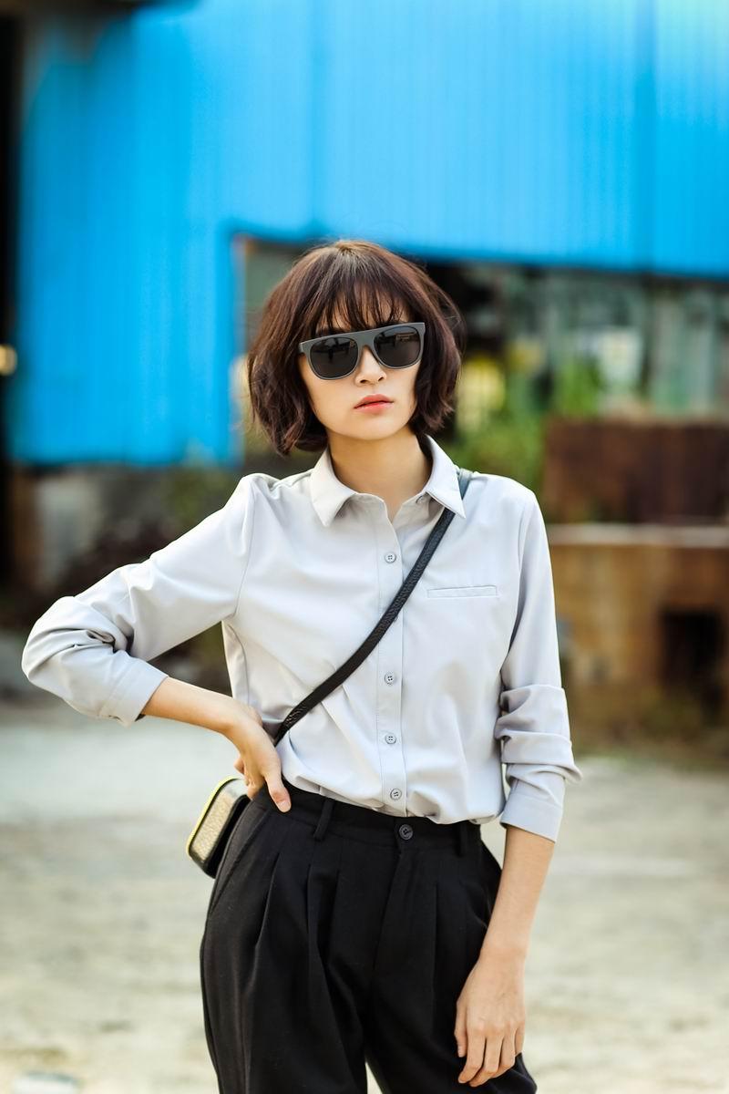 moumou秋冬暗口袋修身百搭显瘦时尚休闲长袖衬衫女