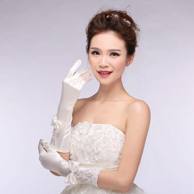 杭州 婚纱礼服手套 高档缎面蕾丝长手套 全指手套mnx_s024