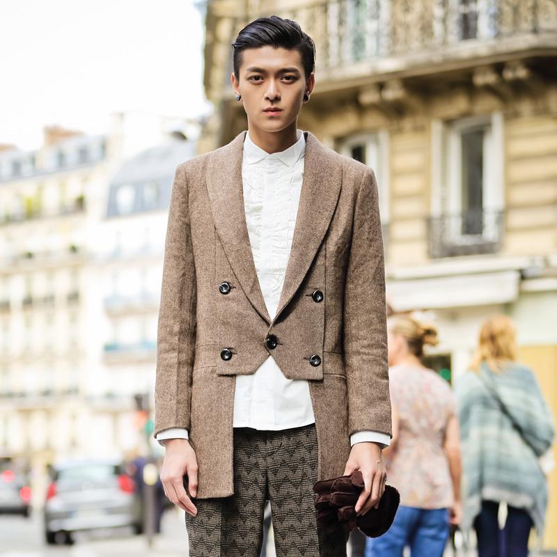 巴黎街拍 法式复古宫廷礼服西装 男士修身华丽小西装韩版潮男外套