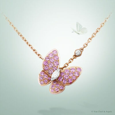 van cleef &amp; arpels two butterfly pendant set in pink