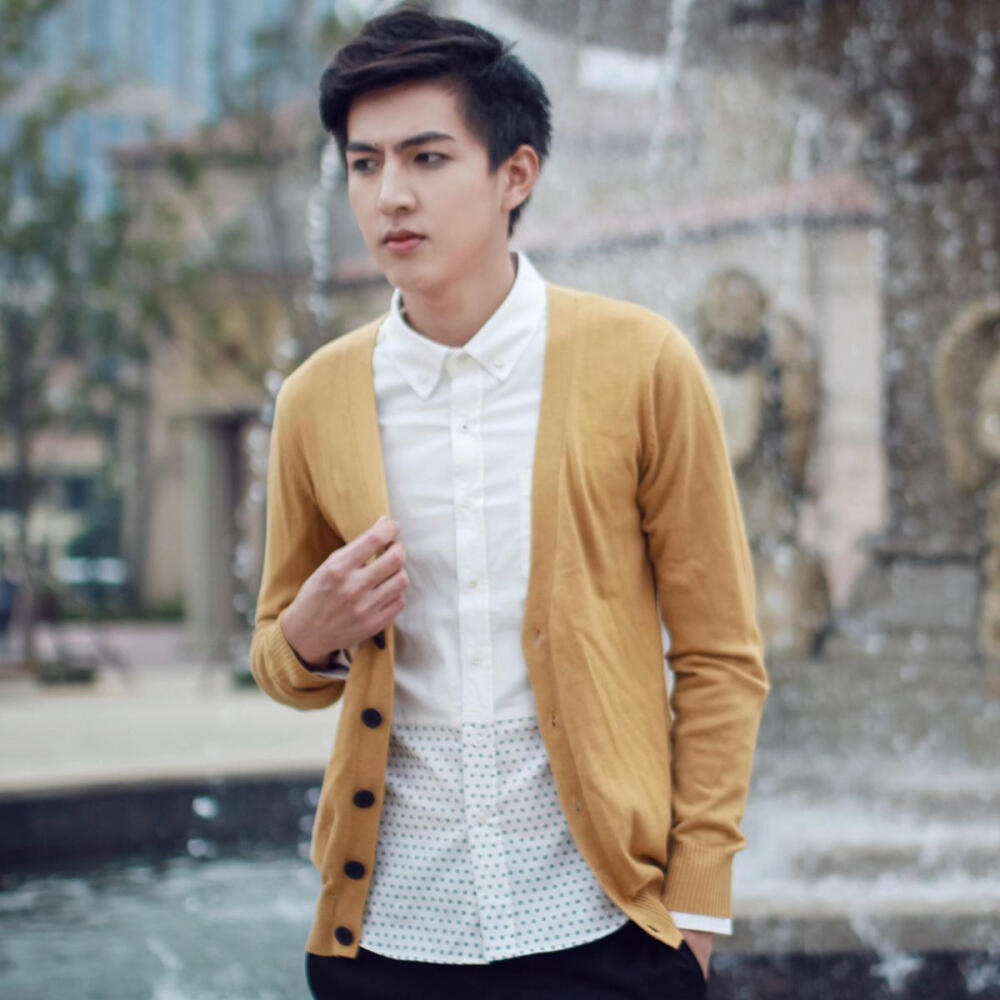 uoohe 针织衫男开衫 男士毛衣v领韩版毛线衫潮 男装秋装