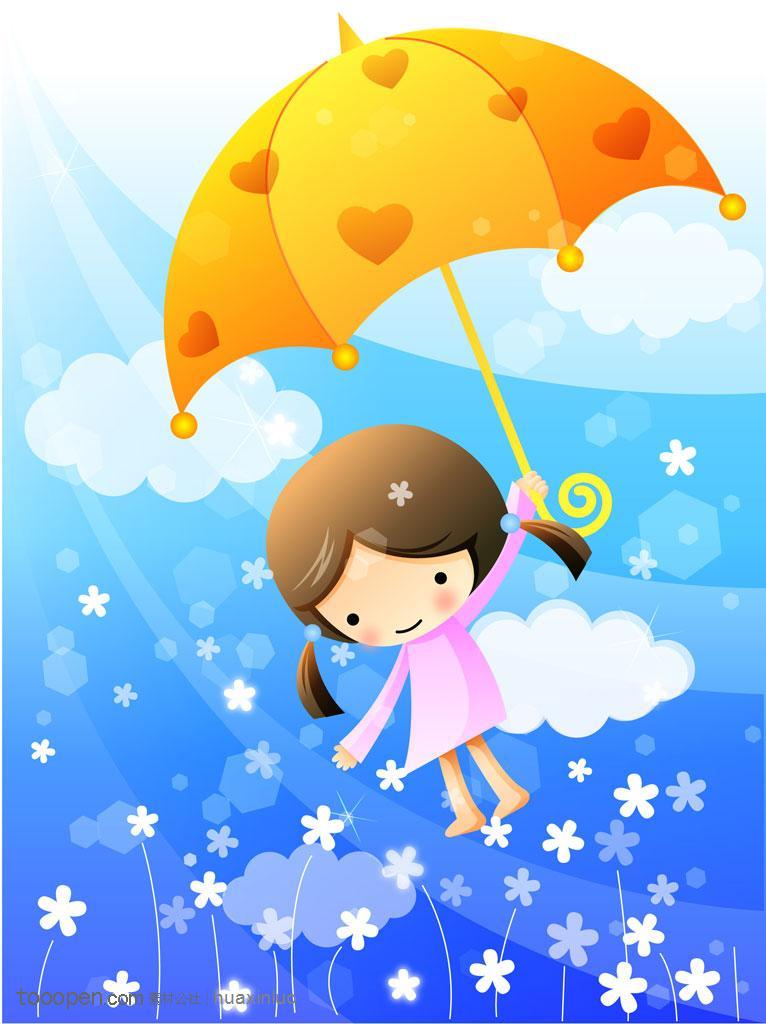 矢量卡通插画素材打雨伞的小女孩